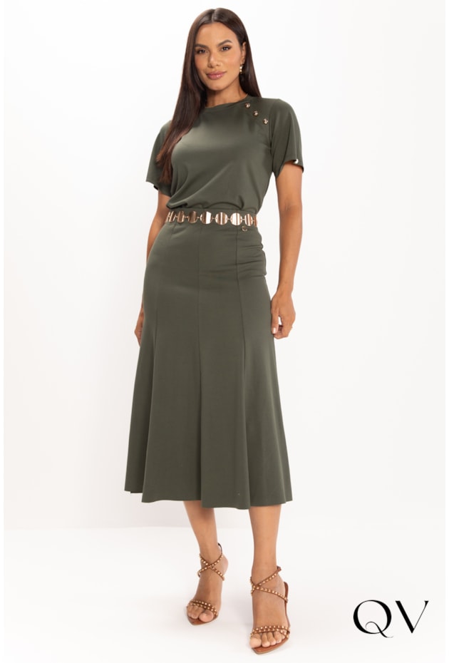 CONJUNTO MALHA PONTO ROMA BOTÕES FRONTAIS VERDE MILITAR - LEKAZIS