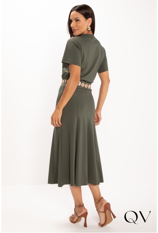 CONJUNTO MALHA PONTO ROMA BOTÕES FRONTAIS VERDE MILITAR - LEKAZIS