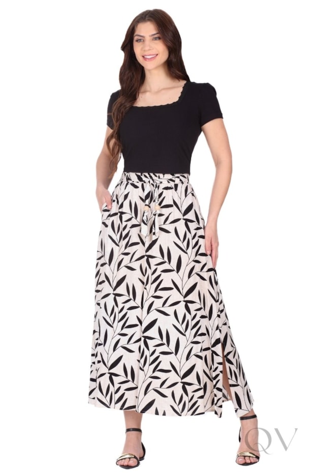 CONJUNTO MAX MIDI EM MALHA CANELADA ESTAMPADO FLORAL PRETO - HAPUK