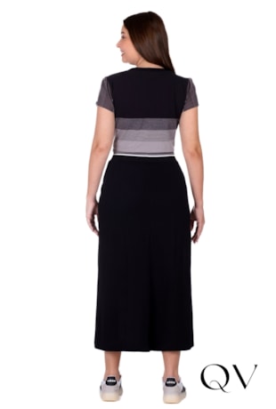 CONJUNTO MAX MIDI EM MALHA PIQUET LISA E LISTRADA PRETO - HAPUK CONJUNTO MAX MIDI EM MALHA PIQUET LISA E LISTRADA PRETO - HAPUK