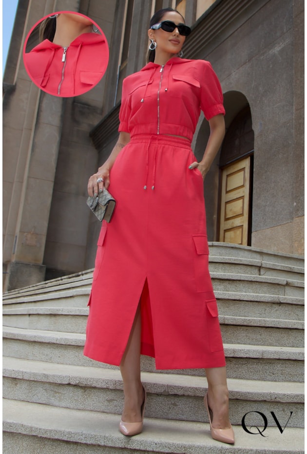 CONJUNTO MAXI MIDI COM CAPUZ CORAL - LUZIA FAZZOLLI