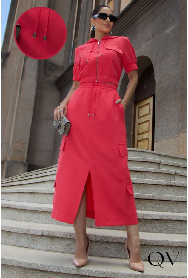 CONJUNTO MAXI MIDI COM CAPUZ CORAL - LUZIA FAZZOLLI