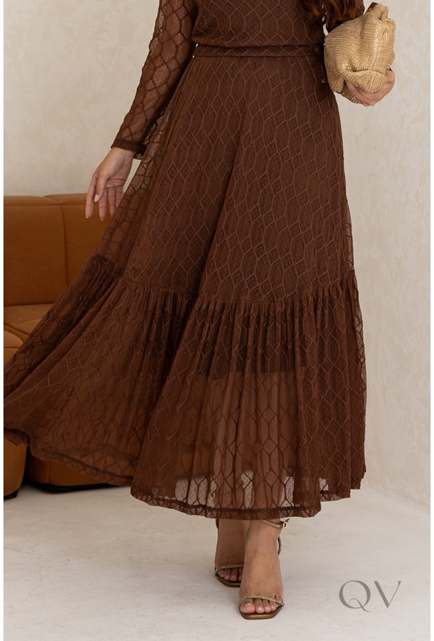 CONJUNTO MAXI MIDI EM TULE MARROM - JANY PIM