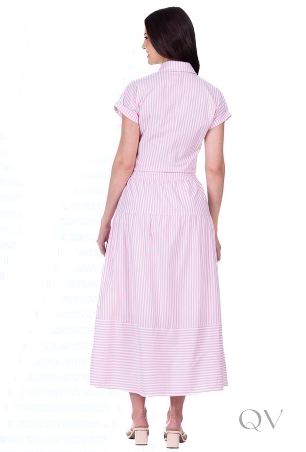 CONJUNTO MIDI COM BOLSOS FRONTAIS EM TECIDO PLANO LISTRADO ROSA - HAPUK