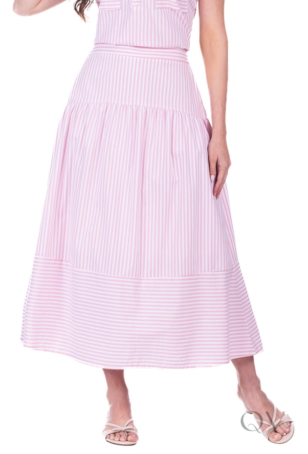 CONJUNTO MIDI COM BOLSOS FRONTAIS EM TECIDO PLANO LISTRADO ROSA - HAPUK