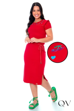 CONJUNTO MIDI COM BORDADO E GUIPPIR VERMELHO - HAPUK