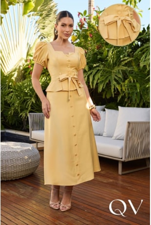 CONJUNTO MIDI EM ALFAIATARIA AMARELO - DOCE MARIA