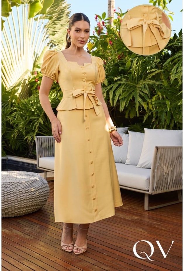 CONJUNTO MIDI EM ALFAIATARIA AMARELO - DOCE MARIA