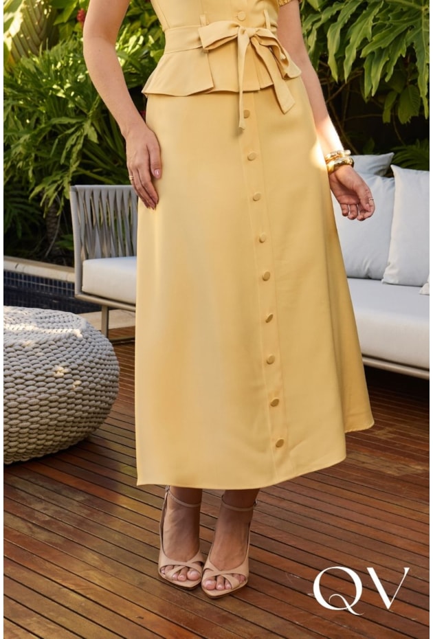 CONJUNTO MIDI EM ALFAIATARIA AMARELO - DOCE MARIA