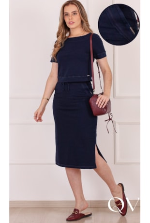 CONJUNTO MIDI EM ALGODÃO AZUL MARINHO - PURO SHARMY