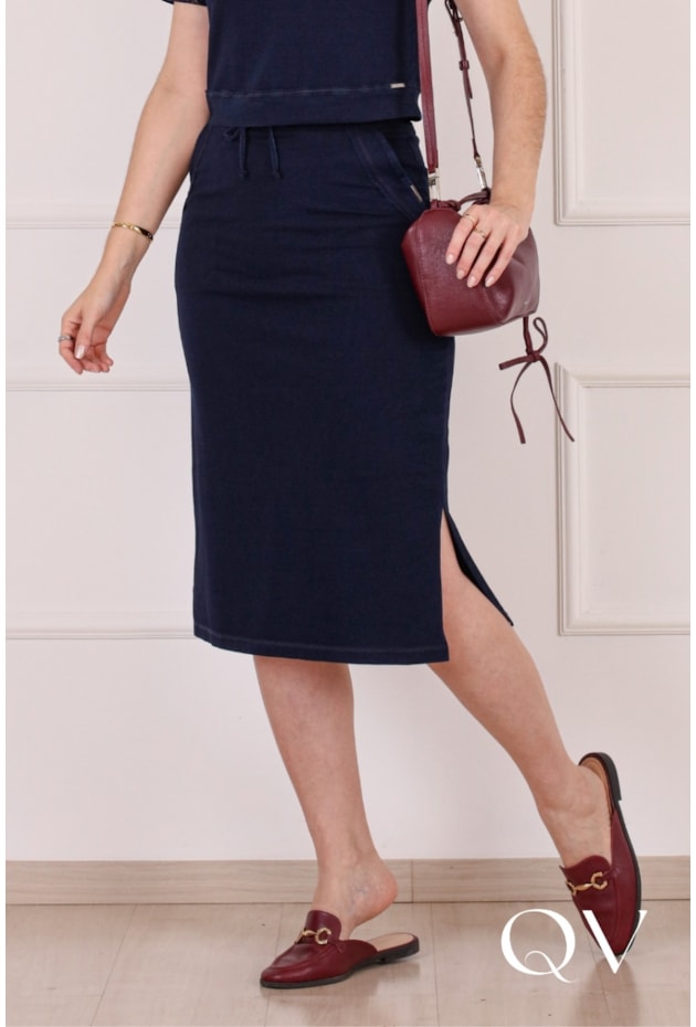 CONJUNTO MIDI EM ALGODÃO AZUL MARINHO - PURO SHARMY