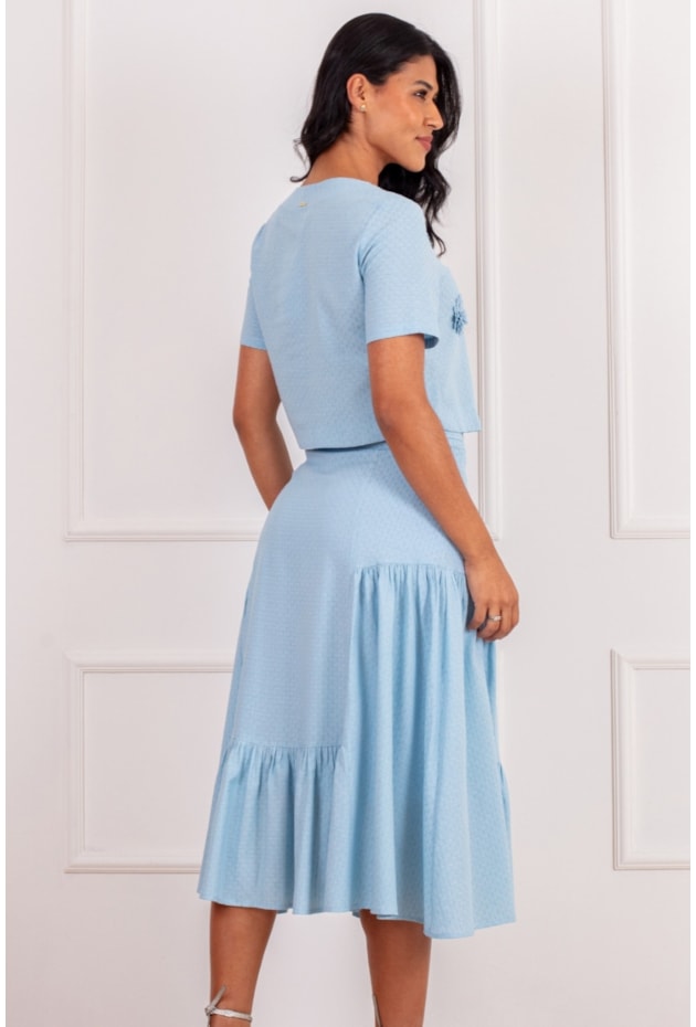 CONJUNTO MIDI EM ALGODÃO COM LINHO AZUL - PURO SHARMY