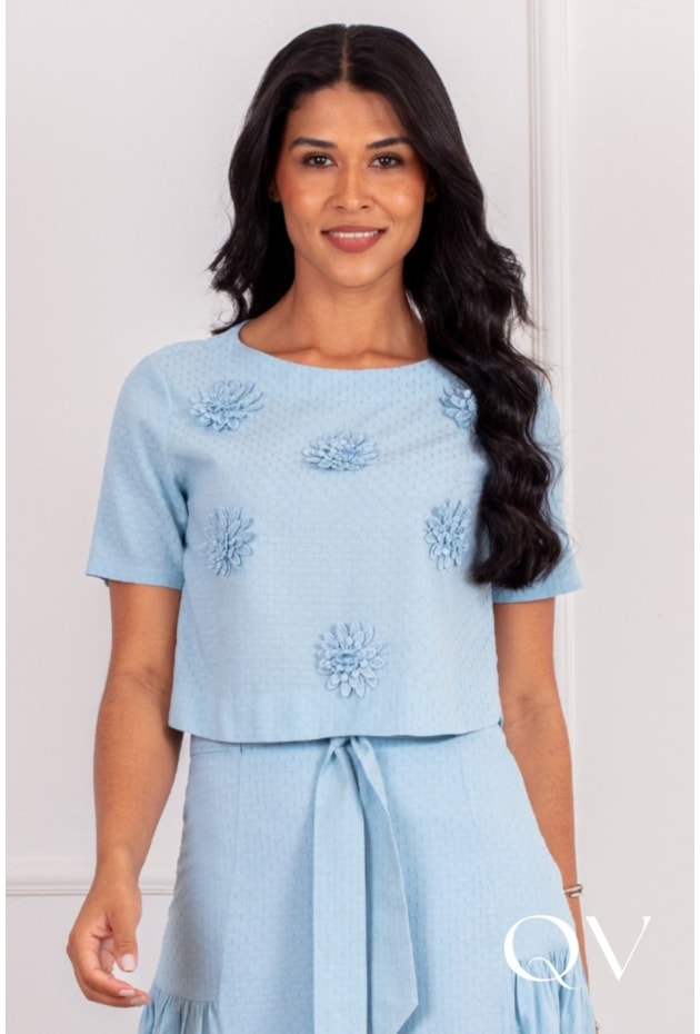 CONJUNTO MIDI EM ALGODÃO COM LINHO AZUL - PURO SHARMY