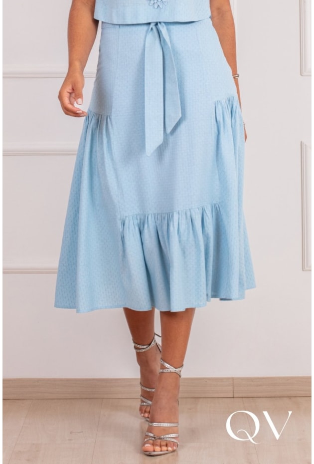 CONJUNTO MIDI EM ALGODÃO COM LINHO AZUL - PURO SHARMY