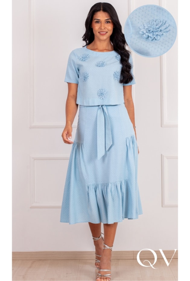 CONJUNTO MIDI EM ALGODÃO COM LINHO AZUL - PURO SHARMY