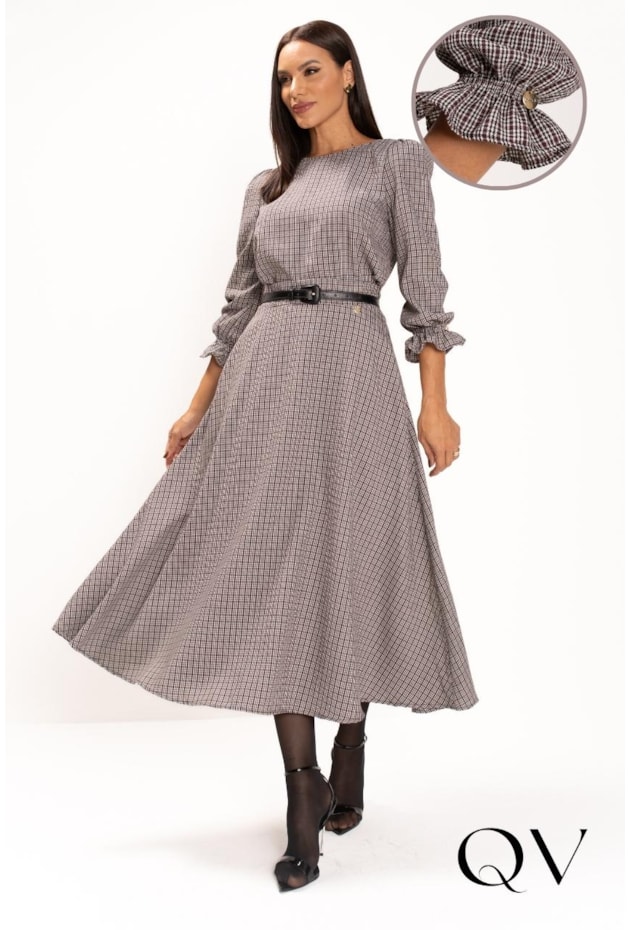 CONJUNTO MIDI EM ALGODÃO XADREX PRETO E VINHO - LEKAZIS