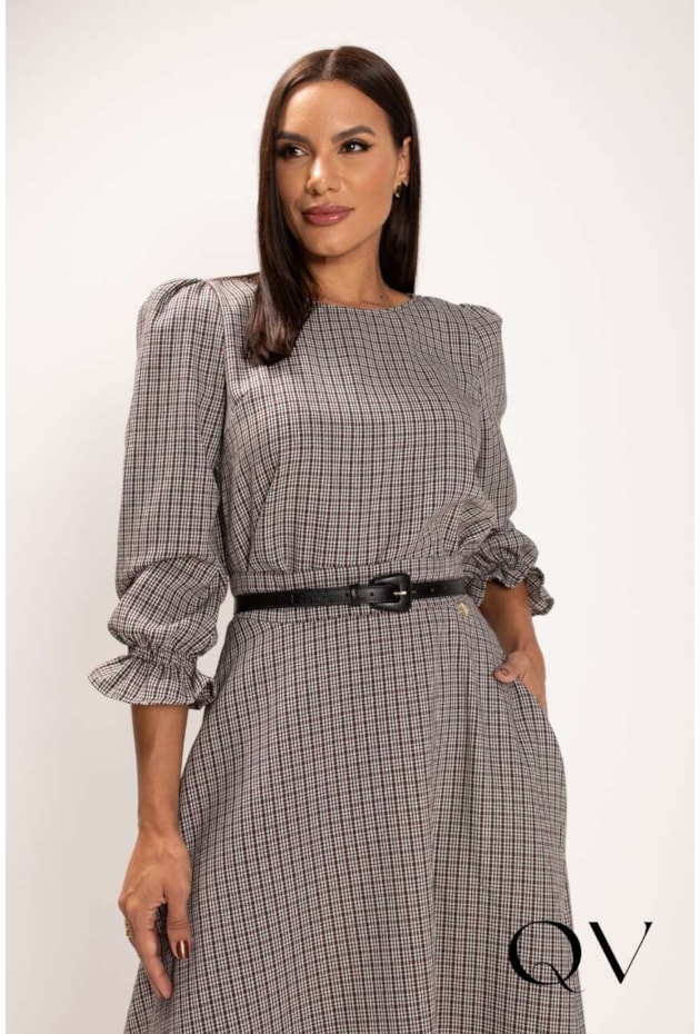 CONJUNTO MIDI EM ALGODÃO XADREX PRETO E VINHO - LEKAZIS