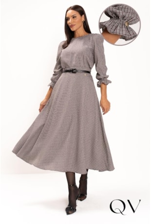 CONJUNTO MIDI EM ALGODÃO XADREX PRETO E VINHO - LEKAZIS