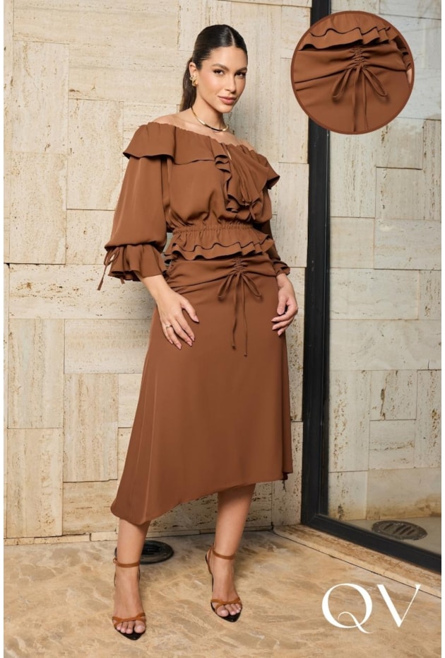 CONJUNTO MIDI EM CREPE ZEENA MOUCHA MOUSSE - DOCE MARIA