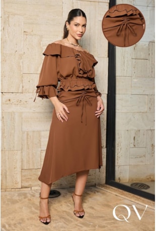 CONJUNTO MIDI EM CREPE ZEENA MOUCHA MOUSSE - DOCE MARIA