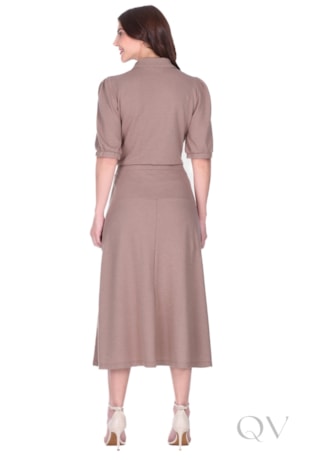 CONJUNTO MIDI EM MALHA TEXTURIZADA COM ASPECTO DE TRICÔ BEGE - HAPUK