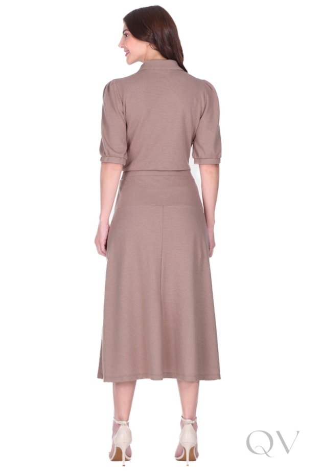 CONJUNTO MIDI EM MALHA TEXTURIZADA COM ASPECTO DE TRICÔ BEGE - HAPUK