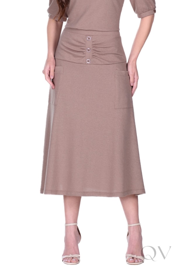 CONJUNTO MIDI EM MALHA TEXTURIZADA COM ASPECTO DE TRICÔ BEGE - HAPUK