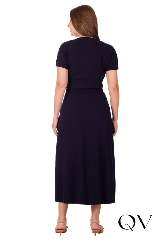 CONJUNTO MIDI EM MALHA TEXTURIZADA E RIBANA AZUL MARINHO - HAPUK