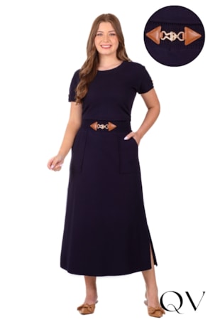 CONJUNTO MIDI EM MALHA TEXTURIZADA E RIBANA AZUL MARINHO - HAPUK