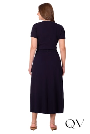 CONJUNTO MIDI EM MALHA TEXTURIZADA E RIBANA AZUL MARINHO - HAPUK