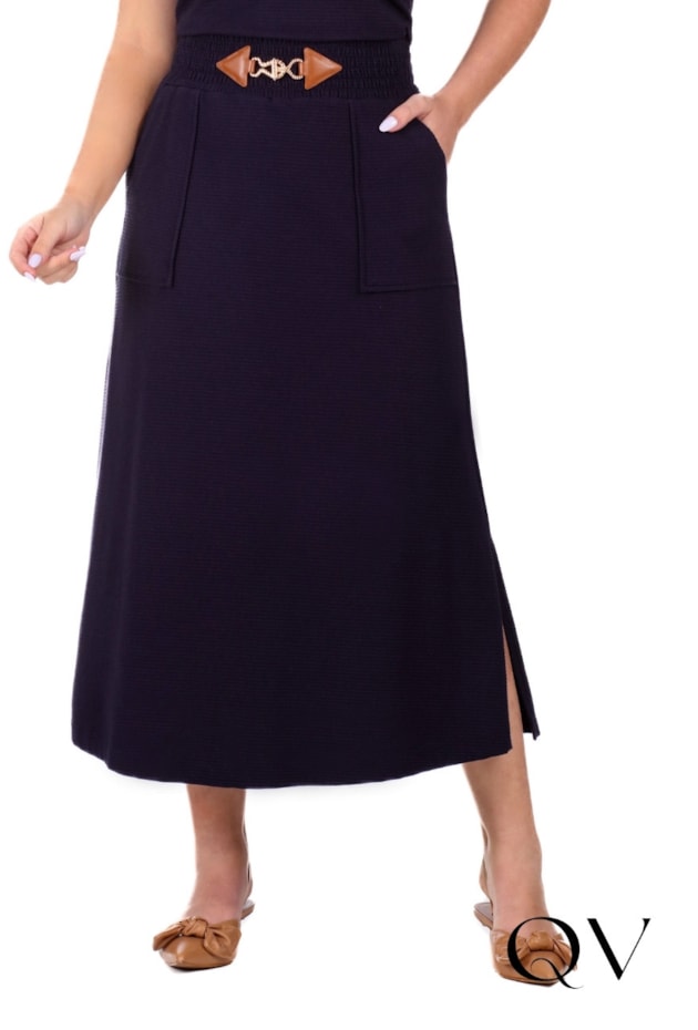 CONJUNTO MIDI EM MALHA TEXTURIZADA E RIBANA AZUL MARINHO - HAPUK