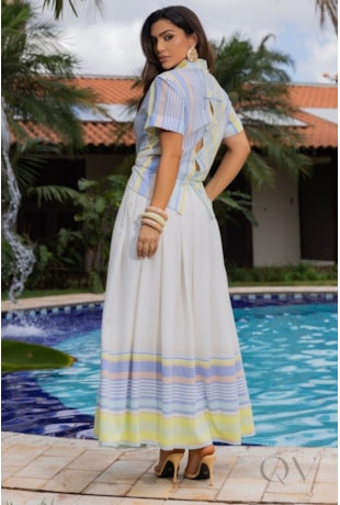CONJUNTO MIDI EM VOIL E LINHO LISTRADO - LUZIA FAZZOLLI