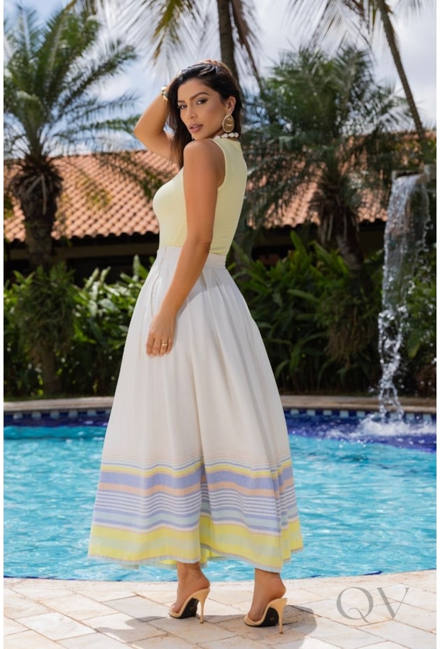 CONJUNTO MIDI EM VOIL E LINHO LISTRADO - LUZIA FAZZOLLI