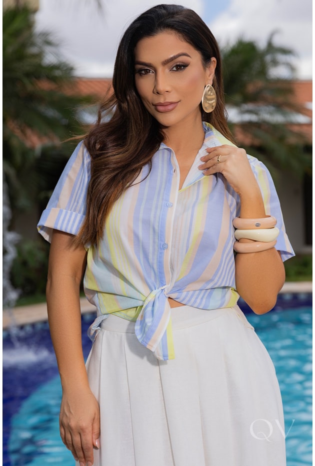 CONJUNTO MIDI EM VOIL E LINHO LISTRADO - LUZIA FAZZOLLI