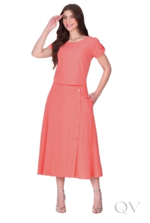 CONJUNTO MIDI GODÊ EM TECIDO PLANO DE VISCOSE CORAL - HAPUK