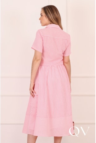 CONJUNTO MIDI LISTRADO EM POLÍESTER ROSA - PURO SHARMY