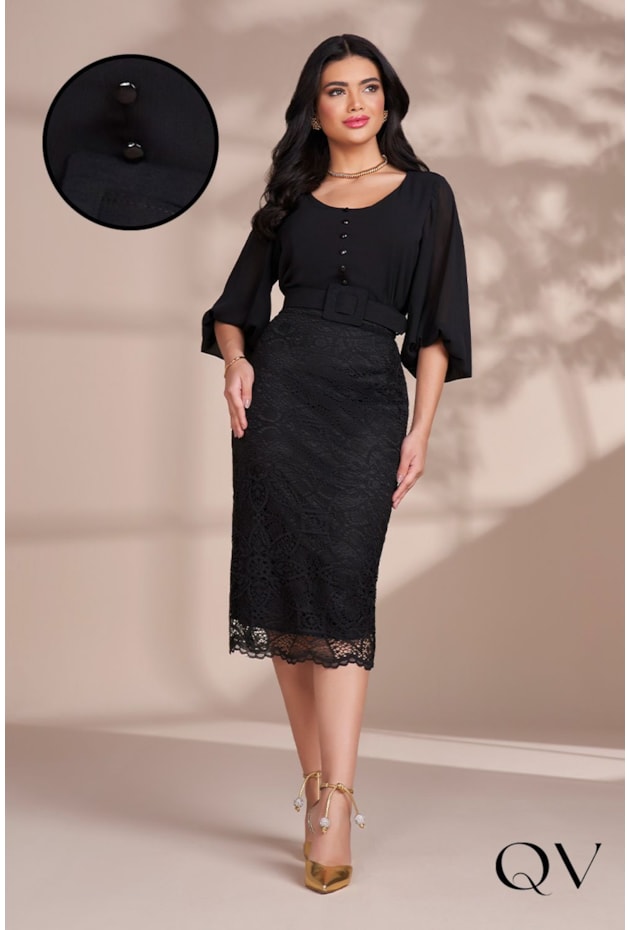 CONJUNTO MIDI MANGAS MAXI PRETO - FASCÍNIUS CONJUNTO MIDI MANGAS MAXI PRETO - FASCÍNIUS