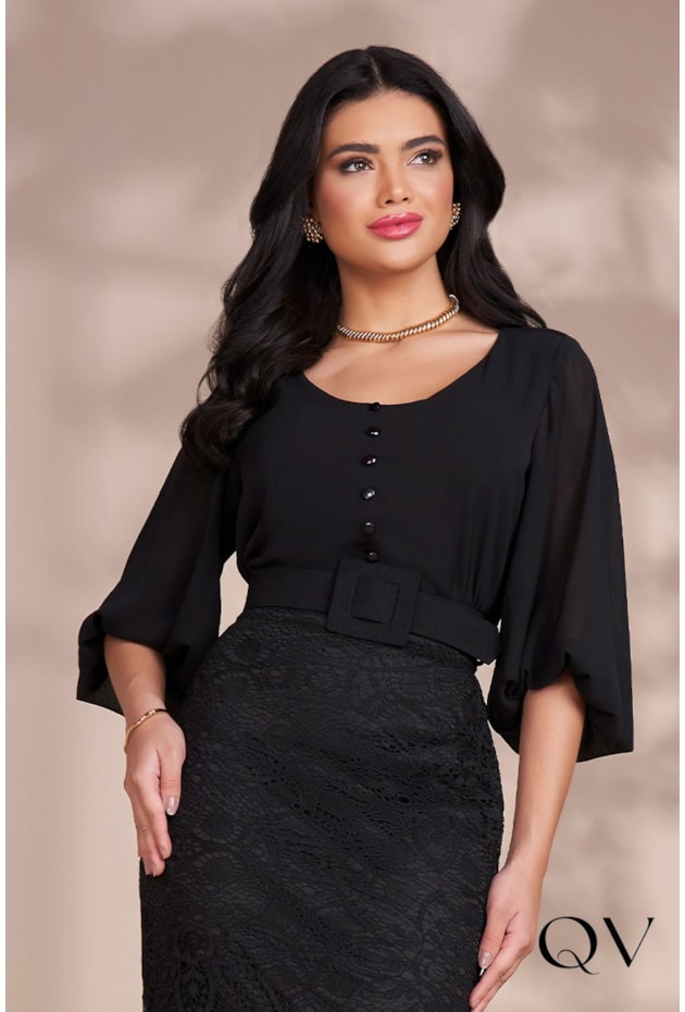 CONJUNTO MIDI MANGAS MAXI PRETO - FASCÍNIUS CONJUNTO MIDI MANGAS MAXI PRETO - FASCÍNIUS