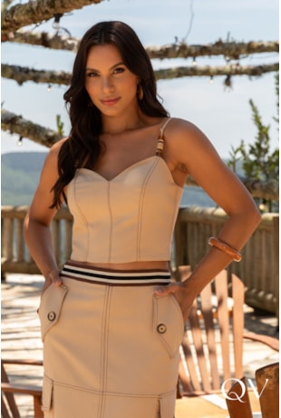 CONJUNTO MIDI SAIA EM ALFAIATARIA CAQUI - ARTSY