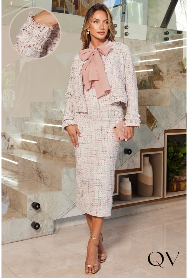 CONJUNTO MIDI TWEED ROSA - DOCE MARIA CONJUNTO MIDI TWEED ROSA - DOCE MARIA