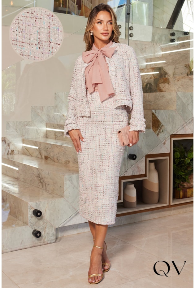 CONJUNTO MIDI TWEED ROSA - DOCE MARIA CONJUNTO MIDI TWEED ROSA - DOCE MARIA