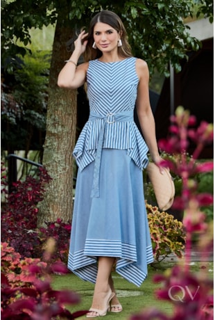CONJUNTO PEPLUM EM TRICOLINE COMPOSÊ LISTRADO - LUZIA FAZZOLLI