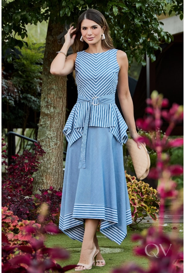 CONJUNTO PEPLUM EM TRICOLINE COMPOSÊ LISTRADO - LUZIA FAZZOLLI