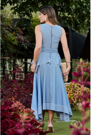 CONJUNTO PEPLUM EM TRICOLINE COMPOSÊ LISTRADO - LUZIA FAZZOLLI