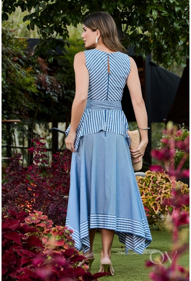 CONJUNTO PEPLUM EM TRICOLINE COMPOSÊ LISTRADO - LUZIA FAZZOLLI