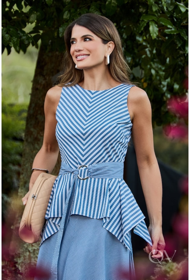 CONJUNTO PEPLUM EM TRICOLINE COMPOSÊ LISTRADO - LUZIA FAZZOLLI