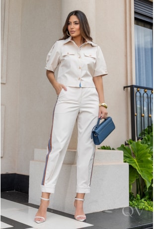 CONJUNTO POLO EM ALFAIATARIA BEGE - LUZIA FAZZOLLI