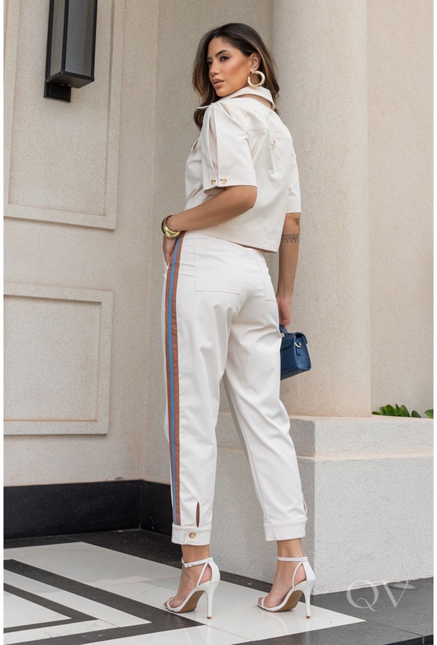 CONJUNTO POLO EM ALFAIATARIA BEGE - LUZIA FAZZOLLI