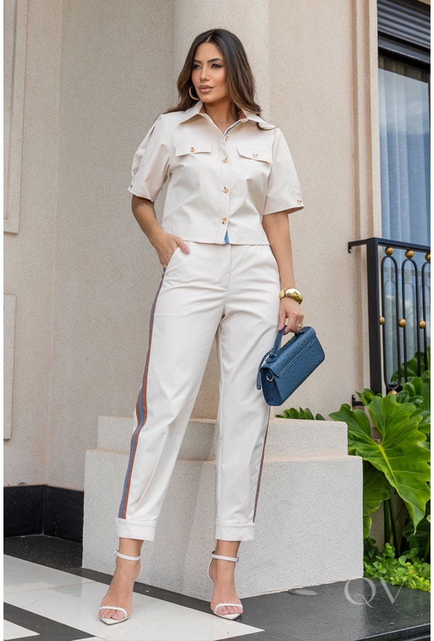 CONJUNTO POLO EM ALFAIATARIA BEGE - LUZIA FAZZOLLI