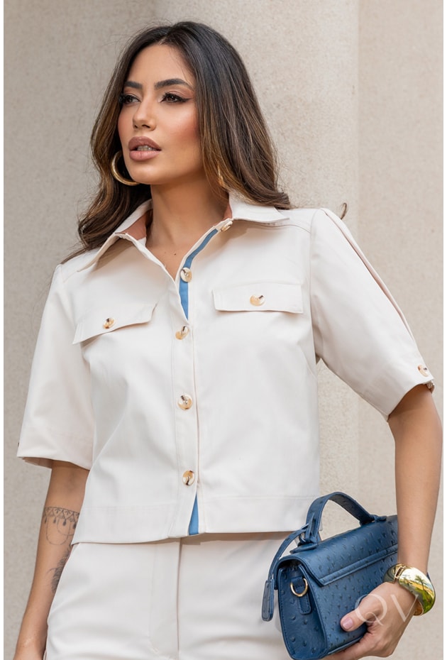 CONJUNTO POLO EM ALFAIATARIA BEGE - LUZIA FAZZOLLI